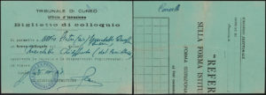 Ordini di carcerazione e permessi di colloquio a Saluzzo nel 1946 scritti su carta riciclata con le schede del referendum Monarchia-Repubblica